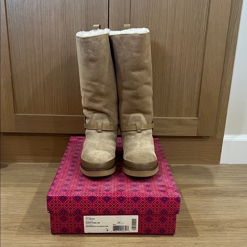 Tan Shearling-Lined Mid-Calf Boots